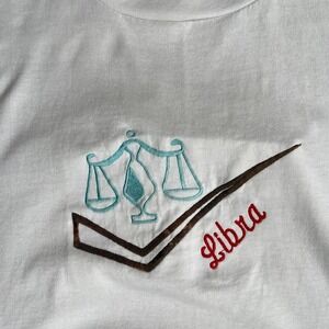 Vintage‎ Embroidered Libra Graphic Tee TShirt Mens XL USA Fruit of the Loom Best